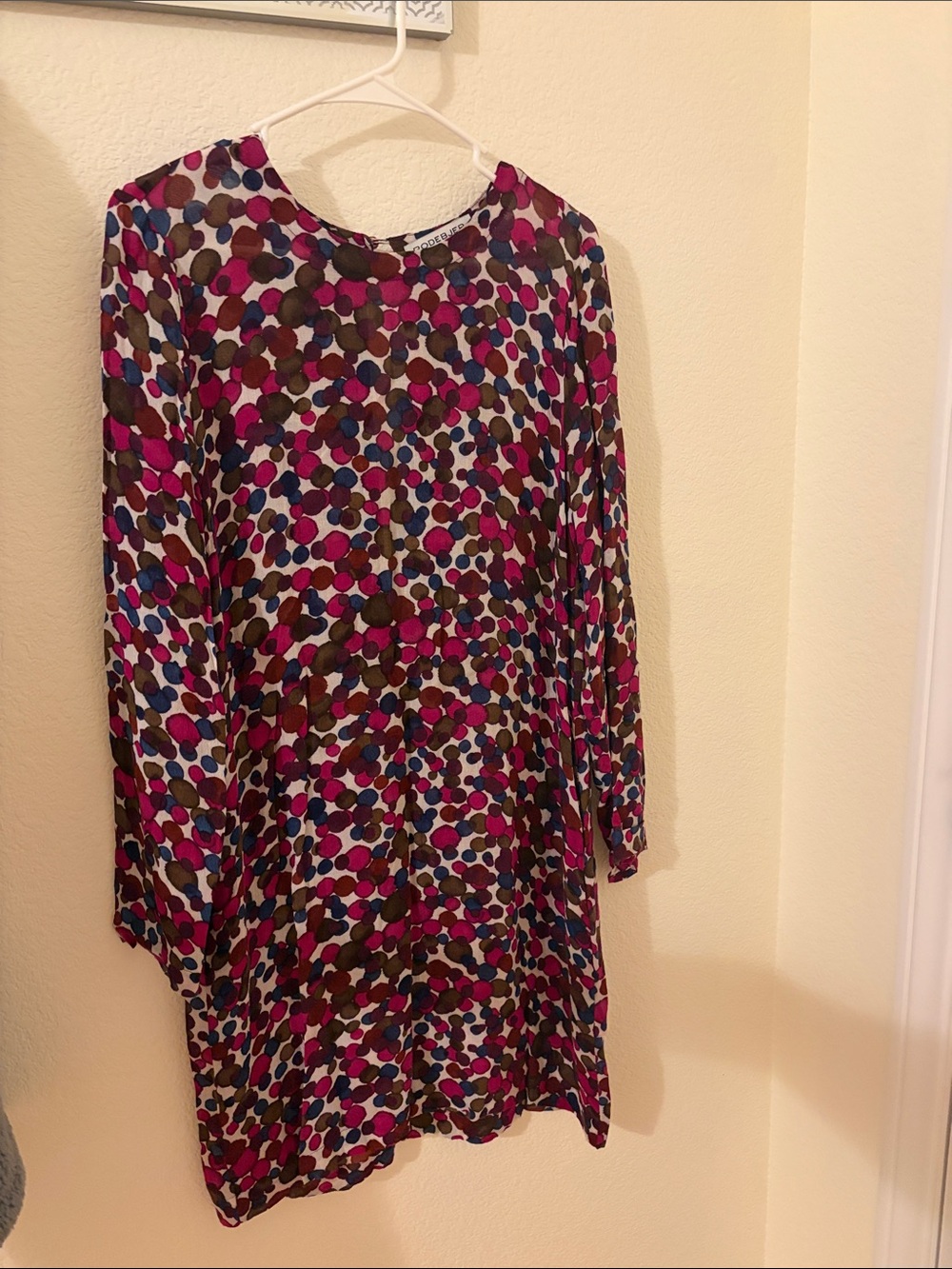Polka Dot Long Sleeve Tunic — Magenta, Brown & Blue